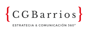 Logo de CGBarrios Comunicación con paréntesis en color rojo